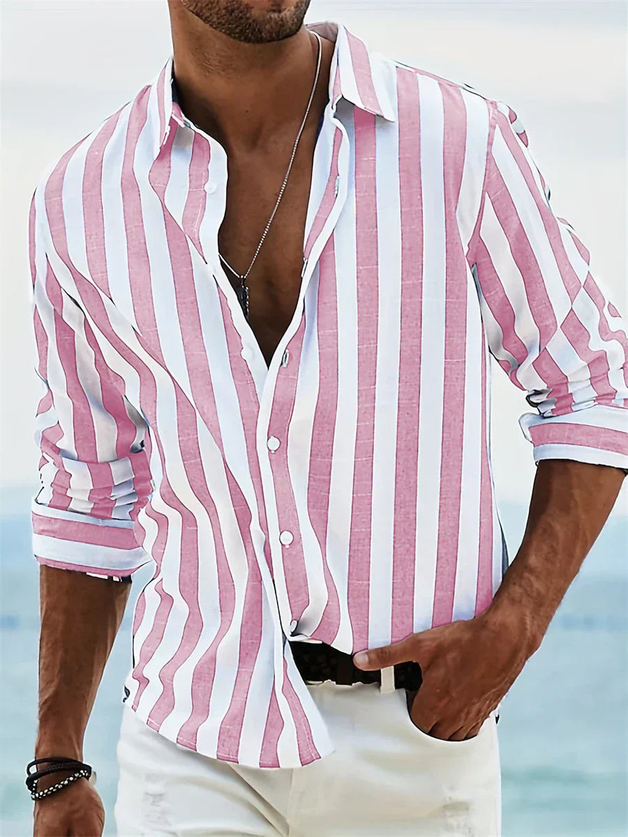 Men's Striped Long Sleeve Shirt, Slim Fit Button-Down Smart Casual Cotton Shirt 4