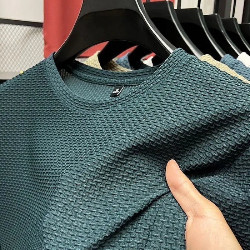 Men's Textured Crew Neck T-Shirt, Short Sleeve Slim Fit Casual Cotton Summer Top 5