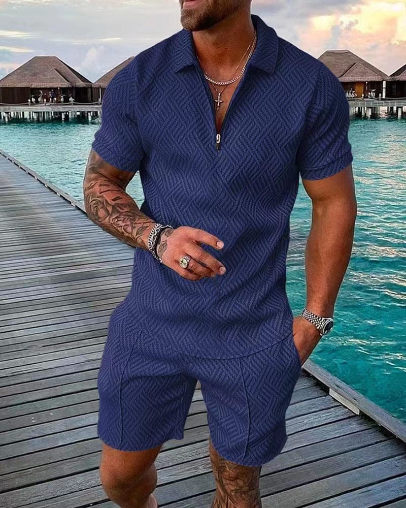 Men's Summer 2 Piece Set, Casual Zip-Up T-Shirt & Shorts Co-Ord Tracksuit Outfit 2