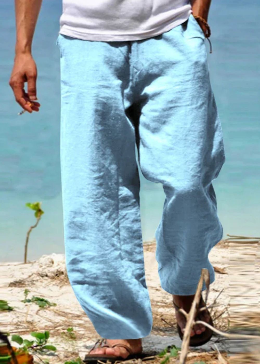 Men's Lightweight Trousers, Wide Leg Relaxed Fit Casual Summer Drawstring Trousers 4