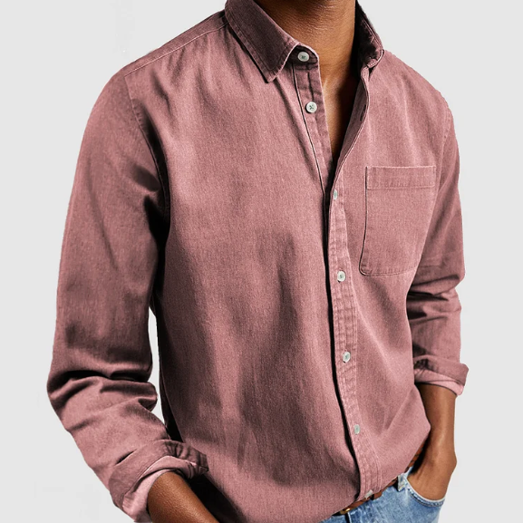 Men's Classic Cotton Shirt, Long Sleeve Regular Fit Smart Casual Button-Down with Pocket 4