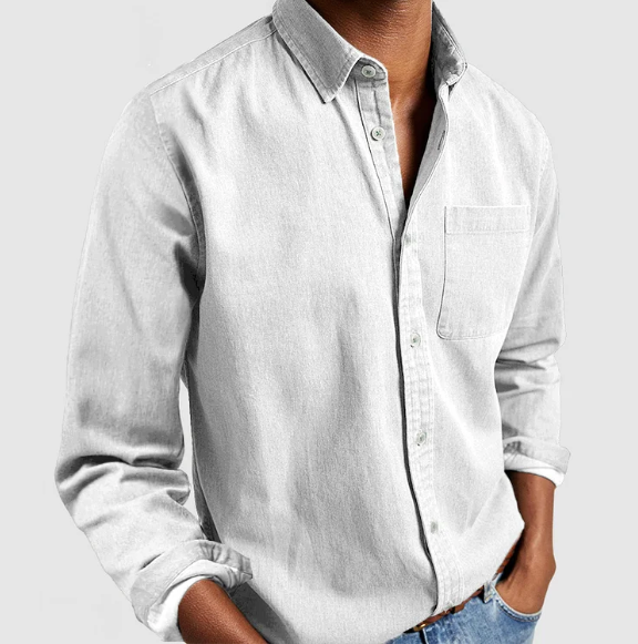 Men's Classic Cotton Shirt, Long Sleeve Regular Fit Smart Casual Button-Down with Pocket 8