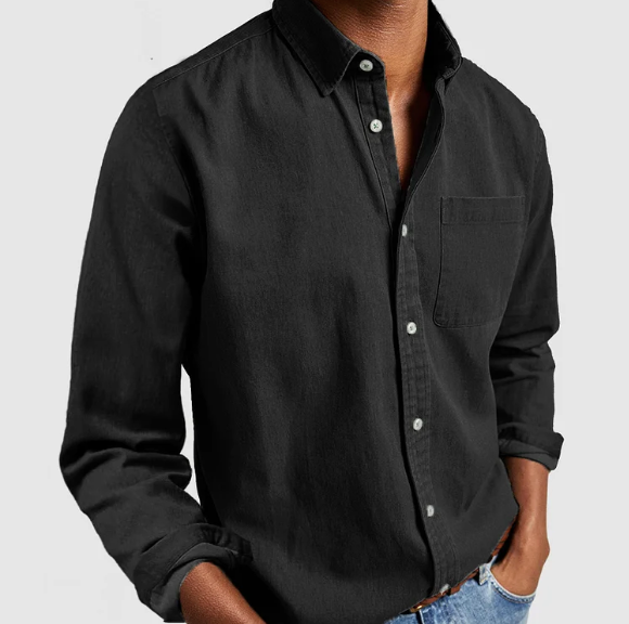 Men's Classic Cotton Shirt, Long Sleeve Regular Fit Smart Casual Button-Down with Pocket 10