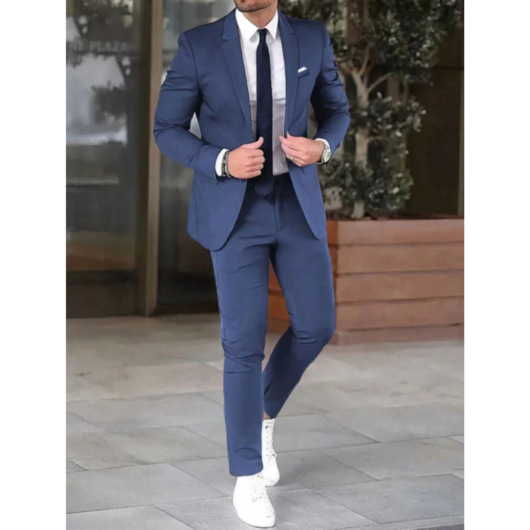 Men's 2 Piece Single-Breasted Suit, Straight Fit Tailored Blazer & Trousers Set for Events 7