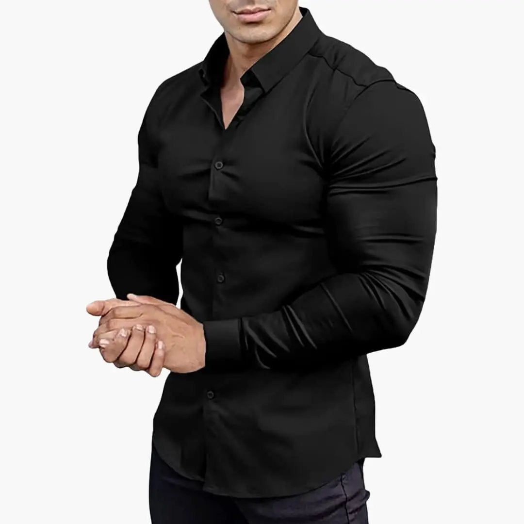 Men's Slim Fit Long Sleeve Shirt, Smart Casual Button-Up Easy Iron Dress Shirt