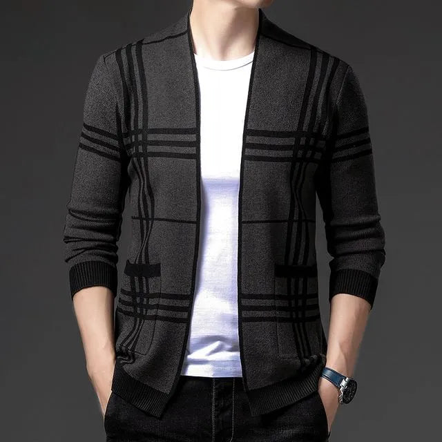 Grid Open-Front Cardigan