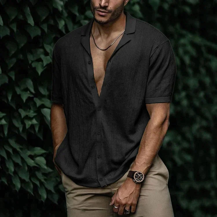 Men's Short Sleeve Summer Shirt, Relaxed Fit Casual Button-Up Holiday Shirt for Everyday Wear 13