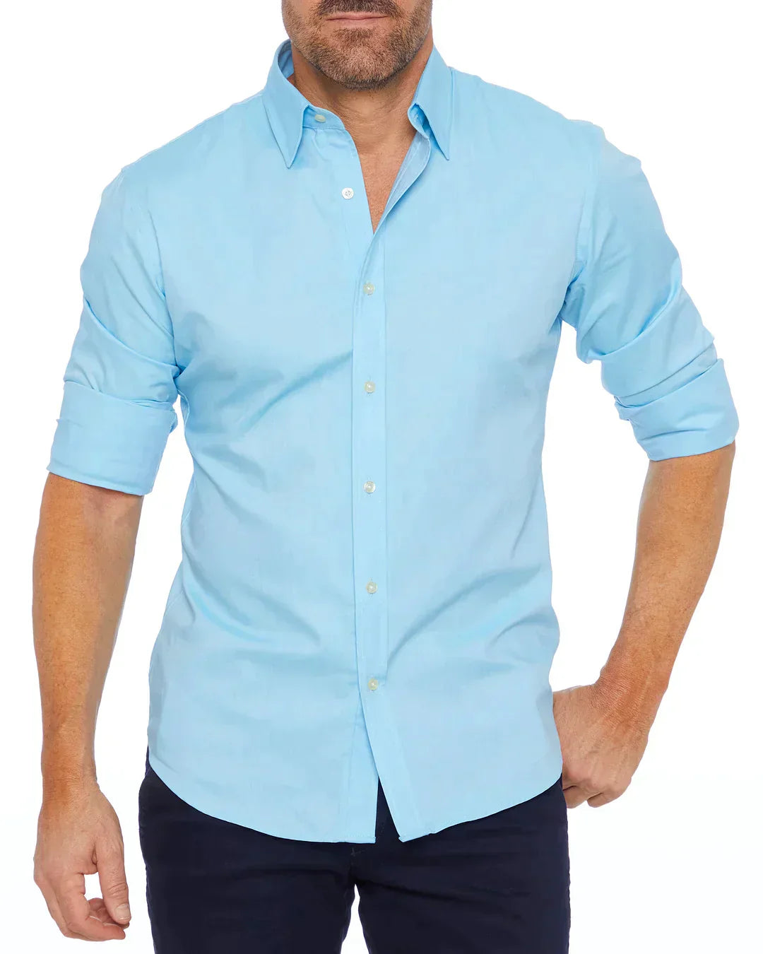 Men's Zip-Up Shirt, Long Sleeve Classic Collar Slim Fit Smart Casual Everyday Shirt 37
