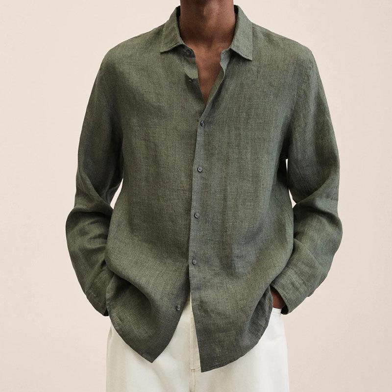 Men's Long Sleeve Shirt, Classic Fit Button-Up Collar Smart Casual Cotton Shirt 7