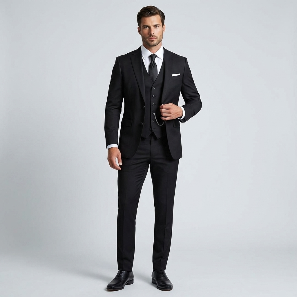 Black Three-Piece Wedding Suit
