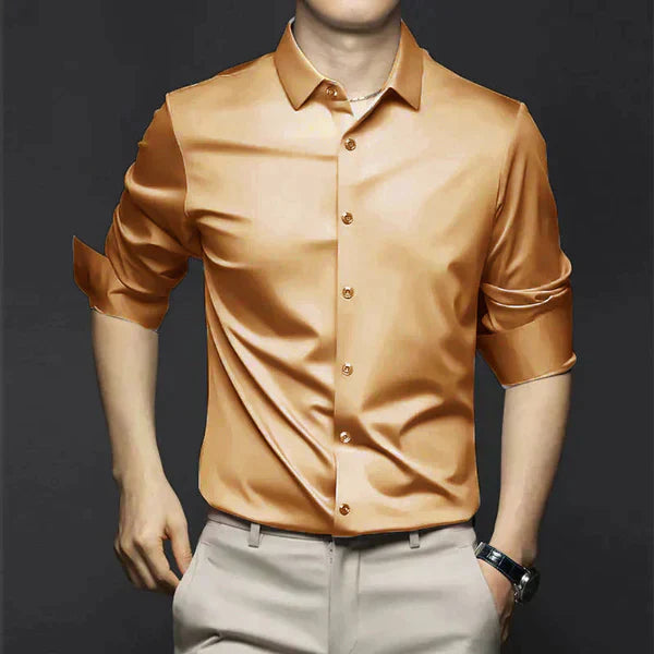 Men's Stretch Shirt, Long Sleeve Slim Fit Smart Casual Button-Down Spring Shirt 5