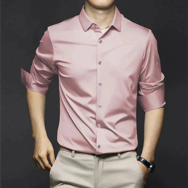 Men's Stretch Shirt, Long Sleeve Slim Fit Smart Casual Button-Down Spring Shirt 9