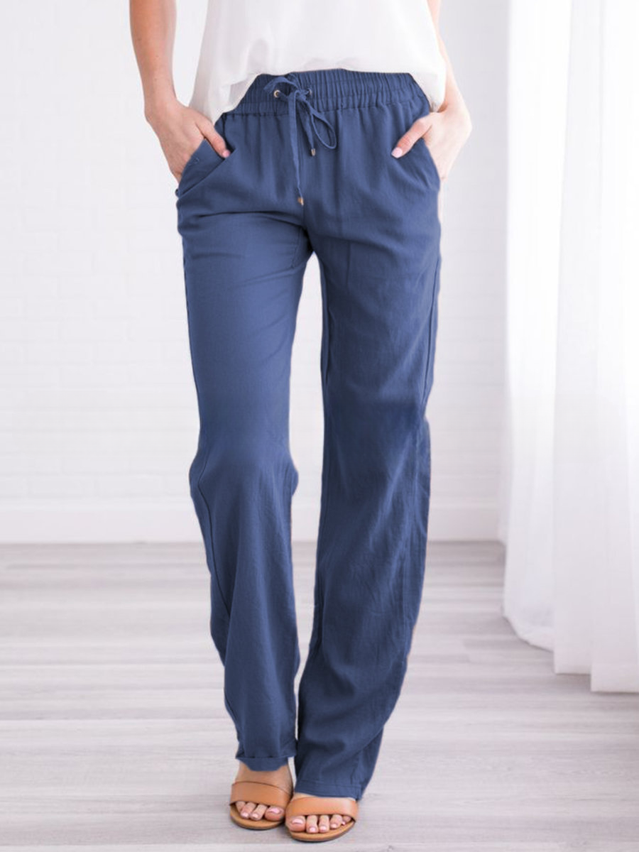 Men's Elastic Waist Trousers, Drawstring Relaxed Fit Casual Lightweight Summer Trousers 5