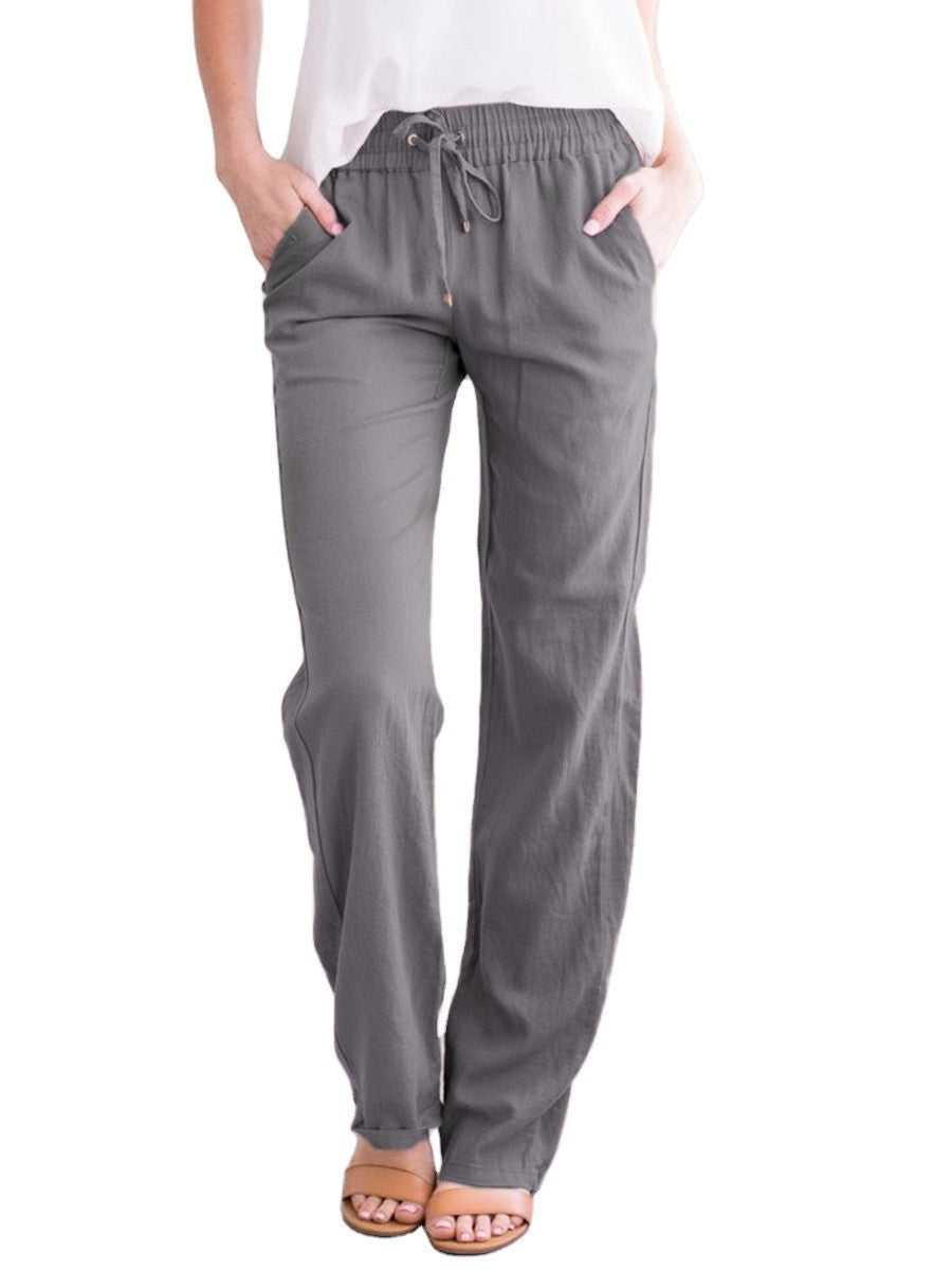 Men's Elastic Waist Trousers, Drawstring Relaxed Fit Casual Lightweight Summer Trousers 2