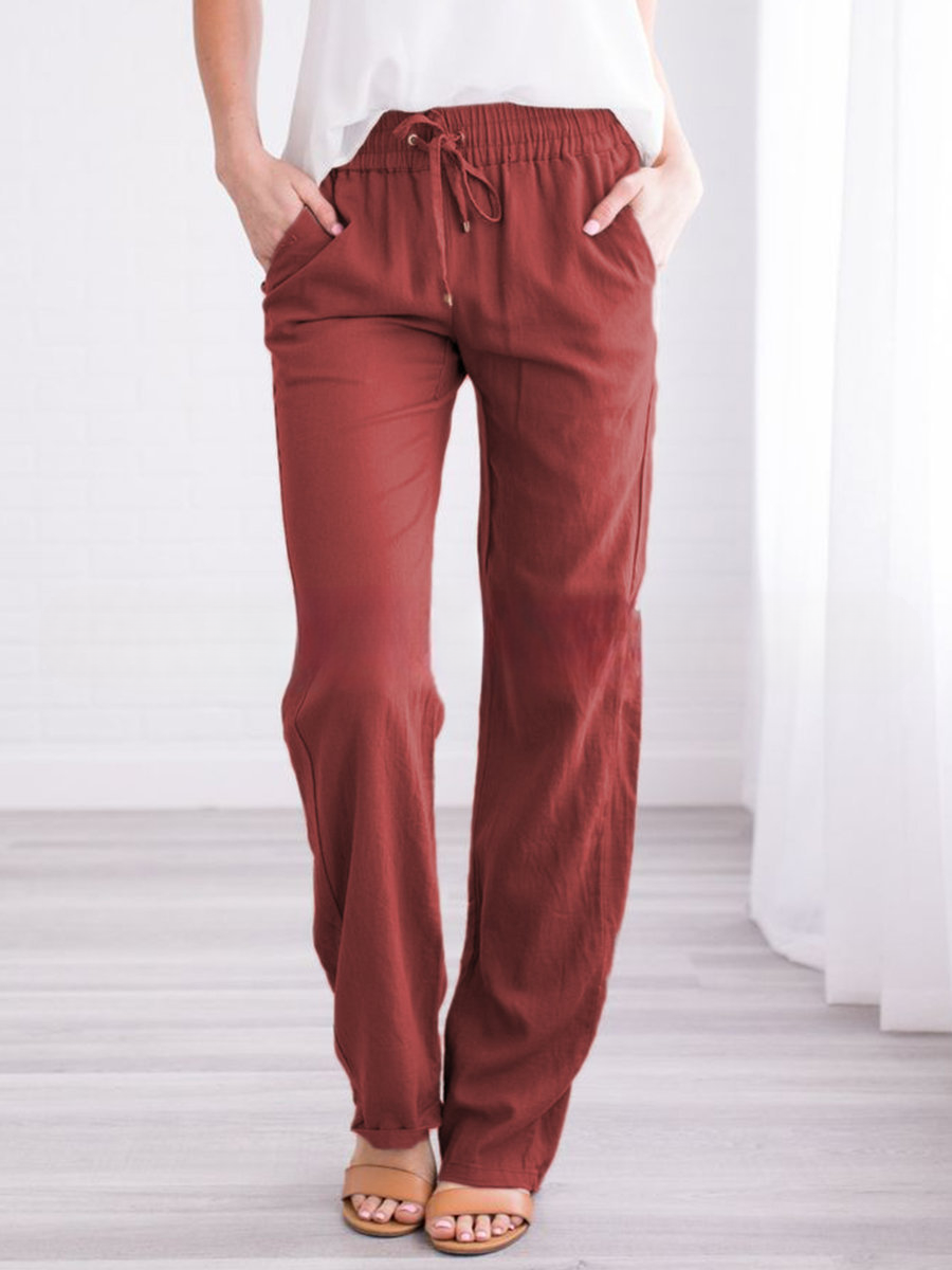 Men's Elastic Waist Trousers, Drawstring Relaxed Fit Casual Lightweight Summer Trousers 9